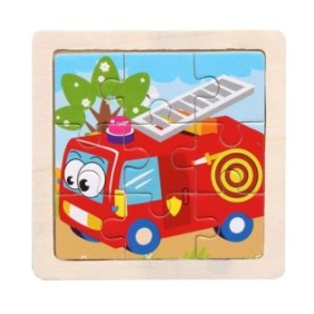 Puzzle Educativo in Legno per Bambini, Autopompa, 9 Pezzi, 11x11x0,5 Cm, + 3 Anni, Utilità Uno