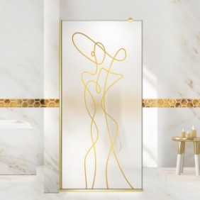 Parete doccia walk-in Aqua Roy ® Gold, modello Vogue dorato, vetro satinato 8 mm, fissato, anticalcare, 80x195 cm