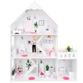 Casa delle bambole, in legno, rosa