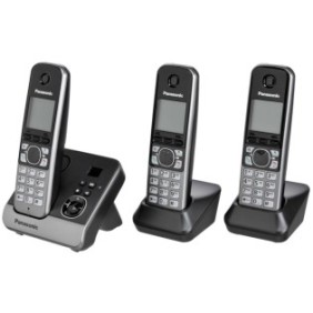 Telefono cordless, Panasonic, Set di 3 ricevitori, Risposta automatica, Schermo illuminato, 1,8 pollici, Nero