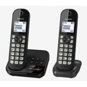 Telefono cordless, Panasonic, Con risposta automatica, modalità Eco-Plus, Nero, 2 pezzi