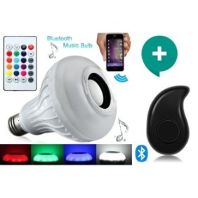 Set di lampadine intelligenti con altoparlante musicale Bluetooth con luce cangiante con telecomando, Bluetooth + presa regalo + cuffie Mini Sports S530