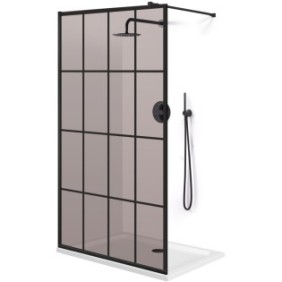 Parete doccia walk-in Aqua Roy ® Black, modello Rank nero, vetro bronzo 8 mm, fissato, anticalcare, 80x195 cm