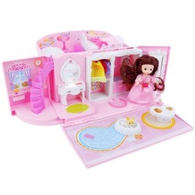 Casa delle bambole, con una moltitudine di accessori, trasformabile in Borsa, per bambini, Colore Rosa, Promerco®️