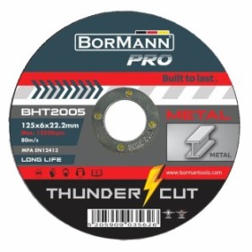 Disco abrasivo THUNDER-CUT per acciaio 125x6x22, 23 mm, BorMann PRO