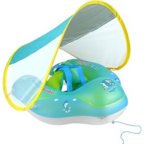 Anello da nuoto con parasole per neonati e bambini, 6 - 30 mesi, 7 - 13 kg, Blu