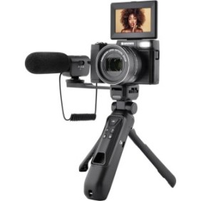 Kit vlogging Agfaphoto Realishot VLG-4K, fotocamera 4K, zoom ottico 5X, include treppiede con batteria esterna, telecomando, microfono, scheda da 32 GB