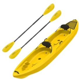 Pacchetto kayak per due persone, modello Sit In, giallo, lunghezza 3,60 metri e due pagaie incluse