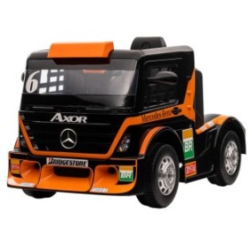 Camion elettrico Premier Mercedes Axor, 12V, ruote in gomma EVA, sedile in pelle ecologica, arancione