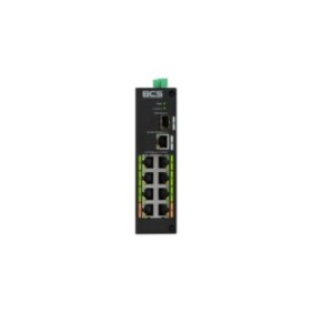 Switch con 9 porte PoE, 8 porte PoE 100 Mbps, 1 porta Gigabit RJ45 e 1 porta Gigabit in fibra SFP, Nero