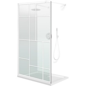 Parete doccia walk-in Aqua Roy ® White, modello Urban White, vetro trasparente da 8 mm, protetto, anticalcare, 110x195 cm