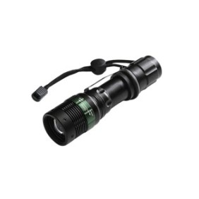 Torcia LED Zoom, 3W, 150lm, con clip, alimentazione 3xAAA, colore nero-verde, dimensioni 133x37x24mm