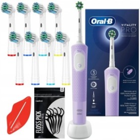 Spazzolino elettrico Oral-B Vitality PRO, 3 programmi di pulizia, set di 8 testine di ricambio, viola chiaro