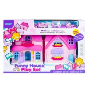 Casa delle bambole con accessori, Funny House, pieghevole, 18 pezzi, Sbk, +3 anni