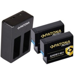 Pacchetto caricatore doppio USB Patona, 2 batterie Patona Protect AHDBT-801 per GoPro Hero 5, 6, 7, 8 e Smardy Microfibra