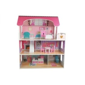 Casa delle bambole in legno Milena, a 2 piani, colore rosa