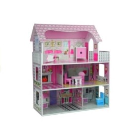 Casa delle bambole in legno Stefie con 5 stanze, 2 piani, colore rosa