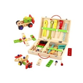 Kit di attrezzi giocattolo, cassetta degli attrezzi di simulazione portatile, in legno, 34 pezzi, multicolore