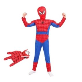 IdeallStore® Set costume Ultimate Spiderman per bambini, 100% poliestere, 95-110 cm, rosso e guanto con dischi