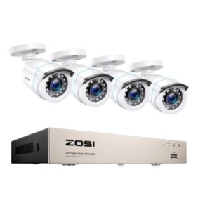 Sistema di videosorveglianza CCTV, risoluzione 1080P, visione notturna waterproof, 2T con 4 telecamere bianche