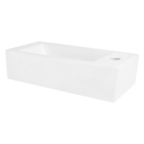 Lavabo da appoggio rettangolare con foro quadrato per rubinetto a destra, ML-Design, ceramica bianca, 46x26, 5x11 cm