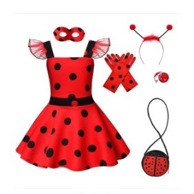 Costume cosplay per bambini da bambina, coccinella, 100-110 cm, poliestere, rosso