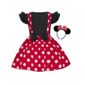 3 ANUTETOUNI® Minnie Mouse Costume di carnevale cosplay, rubini Disney Princess Paillettes, cotone / poliestere, nero / rosso, 90 cm