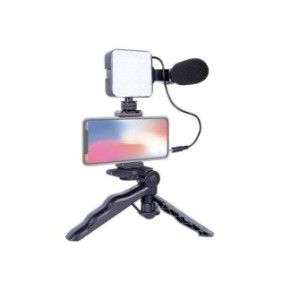 Supporto telefonico con lampada LED, microfono e treppiede - Vlogging o Podcast
