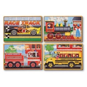 Set di 4 puzzle in legno in una scatola Melissa e Doug Vehicles