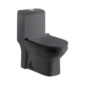 Vaso WC Terra, completo di serbatoio e coperchio WC con chiusura rallentata, colore nero opaco