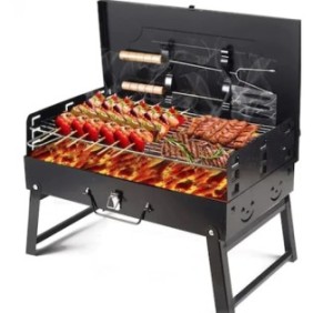 Griglia per barbecue portatile tipo Diplomat, accessori per griglia inclusi, 44 x 27 x 6 cm, nera