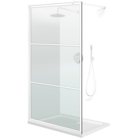 Parete doccia walk-in Aqua Roy ® White, modello Vintage bianco, vetro trasparente 8 mm, fissato, anticalcare, 120x195 cm