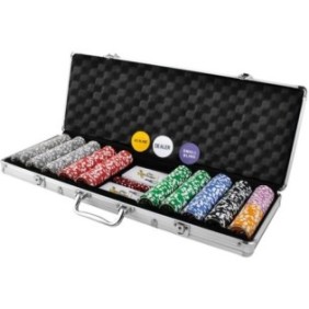 Set Poker 500 Fiches, CloudVisionMarket ®, Valigetta in Alluminio, 5 Dadi, 2 Mazzi di Carte da Gioco