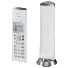 Telefono cordless con supporto, Panasonic, KX-TGK220GW, 5,1 x 17,7 x 3,1 cm, Bianco/Argento