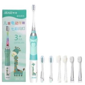 Set spazzolino elettrico per bambini e ricambi, Seago, sonico, con LED, verde, 3-12 anni
