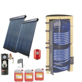 Kit pannello solare acqua calda pressurizzata Helis 55 tubi, boiler Sunsystem 500 litri 2 serpentini e accessori