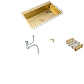 Set lavello da cucina, SerRickDon, acciaio inossidabile, montaggio superiore e inferiore, accessori dorati, 60x45 cm