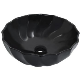 Lavabo Zakito Europe, ceramica, forma floreale, nero, 46x17 cm
