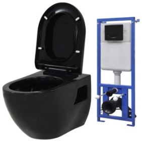 WC sospeso Zakito Europe, chiusura silenziosa, risparmio idrico, nero, 36x50x41,5 cm, kit di montaggio incluso
