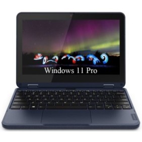 Laptop 2 in 1 Lenovo 300w Gen 3 (AMD), touchscreen IPS da 11,6", AMD 3015e, DDR4 da 4 GB, eMMC da 64 GB, scheda micro SD da 64 GB, grafica AMD Radeon, Windows 11 Pro, Abyss Blue