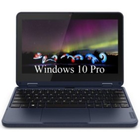 Laptop 2 in 1 Lenovo 300w Gen 3 (AMD), touchscreen IPS da 11,6", AMD 3015e, DDR4 da 4 GB, eMMC da 64 GB, scheda micro SD da 128 GB, scheda grafica AMD Radeon, Windows 10 Pro, Abyss Blue