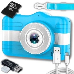 Fotocamera Digitale per Bambini, ZeeTech, 20 Mpx, Scheda MicroSD da 32 GB, Giochi, 1080p, Schermo da 2", Blu
