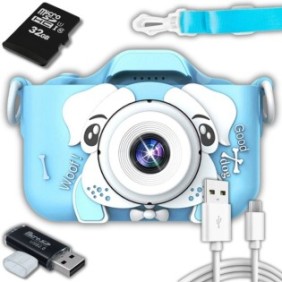 Fotocamera Digitale per Bambini, ZeeTech, Doggie, 3 Mpx, Scheda MicroSD da 32 GB, Giochi, 1080p, Schermo da 2", Blu