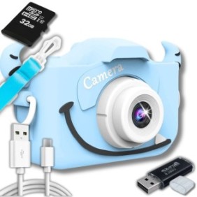 Fotocamera Digitale per Bambini, ZeeTech, Monster, 3 Mpx, Scheda MicroSD da 32 GB, Giochi, 1080p, Schermo da 2", Blu