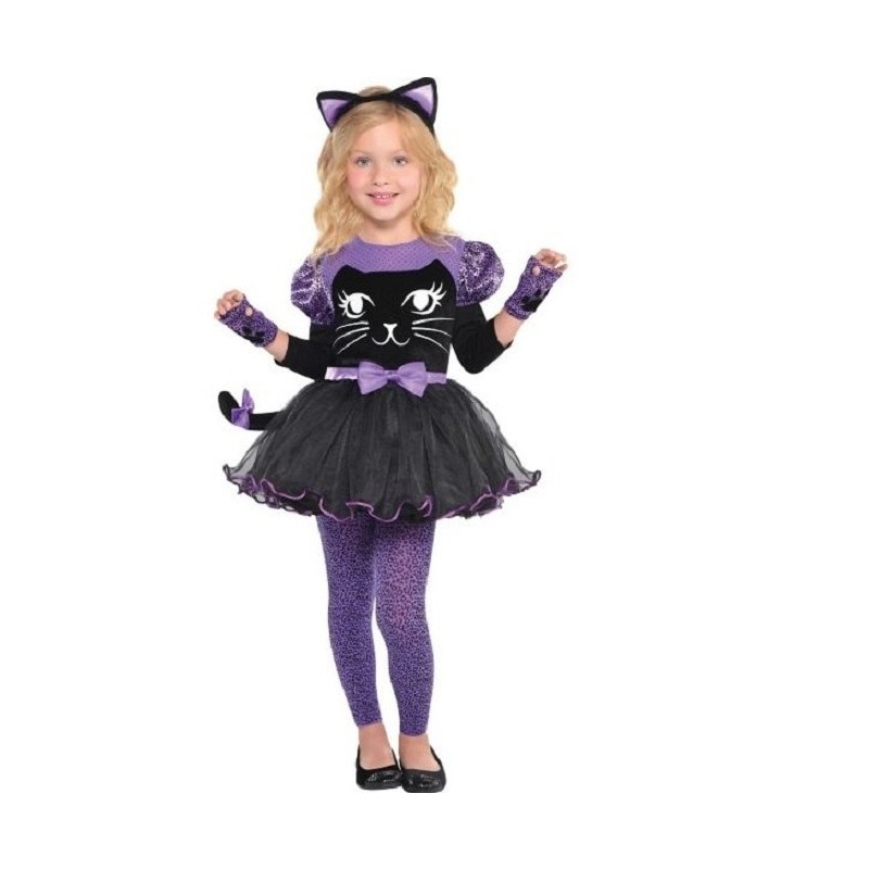 Costume da gatto per bambini Miss Meow completo 1-2 anni/100 cm
