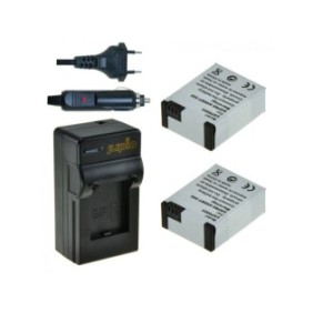 Kit Jupio, 2 Batterie GoPro Hero3+ AHDBT-302, 1200 mAh, e Caricatore Compatto con Doppia Base e Porta USB, Nero