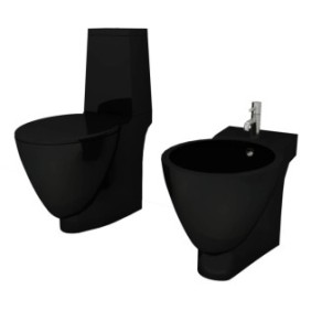 Zakito Europe Set WC e bidet, chiusura silenziosa, risparmio idrico, nero, 58x40x40cm/39x66x84cm, ceramica