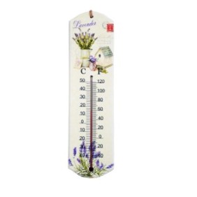 Termometro ambientale decorativo, in legno, motivo floreale, 26 x 7 cm
