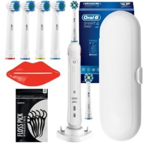 Spazzolino elettrico Oral-B Smart 4100 S Bianco + 4 punte di ricambio per spazzolino + custodia bianca