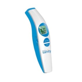 Termometro digitale Sanity BabyTemp AP 3116, Tecnologia infrarossi senza contatto, Display illuminato, Tempo di risposta rapido, Memoria di 30 misurazioni, Bianco/Blu, adulti e bambini